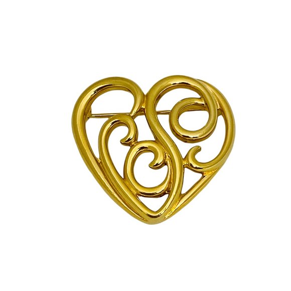 Monet Goldtone Scroll Heart Brooch Excellent Condition - 1-3/8" x 1-3/8" - Picture 1 of 6